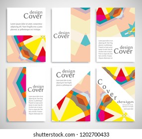 Set of A4 cover, abstract composition. Colorful header design for flyer, book, info banner frame, title sheet. Colored geometric shapes. Modern design. Brochure template layout. Vector illustration