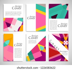 Set of A4 cover, abstract composition. Colorful header design for flyer, book, info banner frame, title sheet. Colored geometric shapes. Modern design. Brochure template layout. Vector illustration