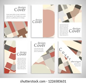 Set of A4 cover, abstract composition. Colorful header design for flyer, book, info banner frame, title sheet. Colored geometric shapes. Modern design. Brochure template layout. Vector illustration