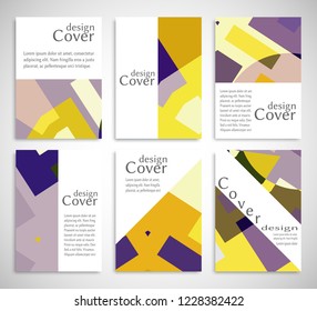 Set of A4 cover, abstract composition. Colorful header design for flyer, book, info banner frame, title sheet. Colored geometric shapes. Modern design. Brochure template layout. Vector illustration