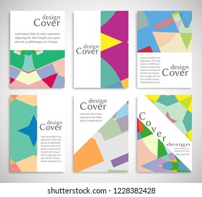 Set of A4 cover, abstract composition. Colorful header design for flyer, book, info banner frame, title sheet. Colored geometric shapes. Modern design. Brochure template layout. Vector illustration