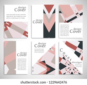 Set of A4 cover, abstract composition. Colorful header design for flyer, book, info banner frame, title sheet. Colored geometric shapes. Modern design. Brochure template layout. Vector illustration