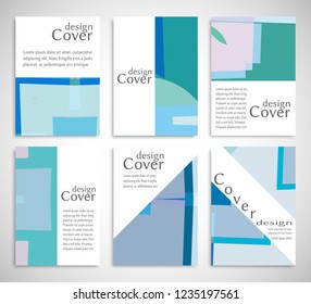 Set of A4 cover, abstract composition. Colorful header design for flyer, book, info banner frame, title sheet. Colored geometric shapes. Modern design. Brochure template layout. Vector illustration