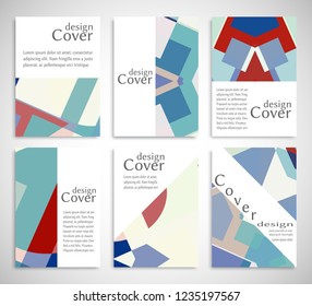 Set of A4 cover, abstract composition. Colorful header design for flyer, book, info banner frame, title sheet. Colored geometric shapes. Modern design. Brochure template layout. Vector illustration