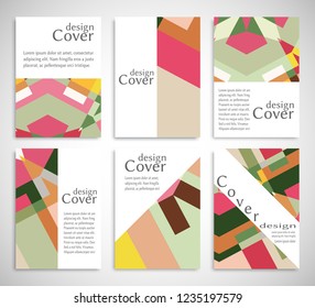 Set of A4 cover, abstract composition. Colorful header design for flyer, book, info banner frame, title sheet. Colored geometric shapes. Modern design. Brochure template layout. Vector illustration