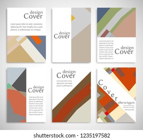 Set of A4 cover, abstract composition. Colorful header design for flyer, book, info banner frame, title sheet. Colored geometric shapes. Modern design. Brochure template layout. Vector illustration