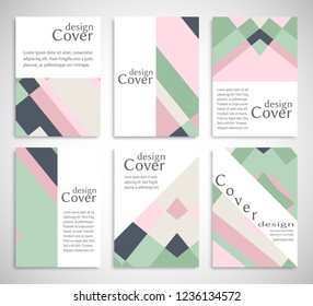 Set of A4 cover, abstract composition. Colorful header design for flyer, book, info banner frame, title sheet. Colored geometric shapes. Modern design. Brochure template layout. Vector illustration