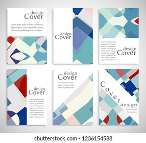 Set of A4 cover, abstract composition. Colorful header design for flyer, book, info banner frame, title sheet. Colored geometric shapes. Modern design. Brochure template layout. Vector illustration