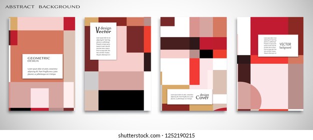 Set of A4 cover, abstract composition. Colorful header design for flyer, book, info banner frame, title sheet. Colored geometric shapes. Modern design. Brochure template layout. Vector illustration