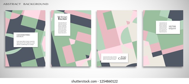 Set of A4 cover, abstract composition. Colorful header design for flyer, book, info banner frame, title sheet. Colored geometric shapes. Modern design. Brochure template layout. Vector illustration