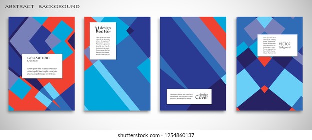 Set of A4 cover, abstract composition. Colorful header design for flyer, book, info banner frame, title sheet. Colored geometric shapes. Modern design. Brochure template layout. Vector illustration