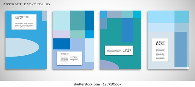 Set of A4 cover, abstract composition. Colorful header design for flyer, book, info banner frame, title sheet. Colored geometric shapes. Modern design. Brochure template layout. Vector illustration