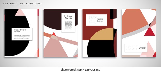 Set of A4 cover, abstract composition. Colorful header design for flyer, book, info banner frame, title sheet. Colored geometric shapes. Modern design. Brochure template layout. Vector illustration