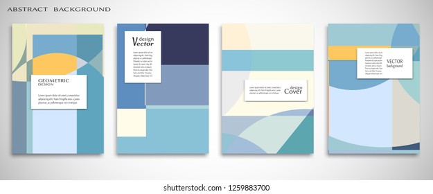Set of A4 cover, abstract composition. Colorful header design for flyer, book, info banner frame, title sheet. Colored geometric shapes. Modern design. Brochure template layout. Vector illustration