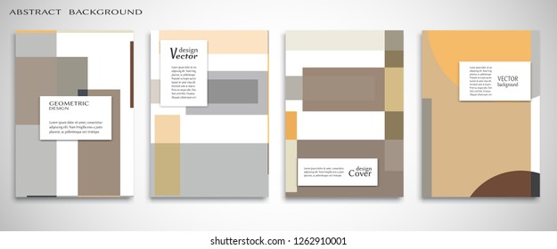 Set of A4 cover, abstract composition. Colorful header design for flyer, book, info banner frame, title sheet. Colored geometric shapes. Modern design. Brochure template layout. Vector illustration
