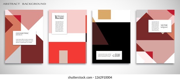 Set of A4 cover, abstract composition. Colorful header design for flyer, book, info banner frame, title sheet. Colored geometric shapes. Modern design. Brochure template layout. Vector illustration