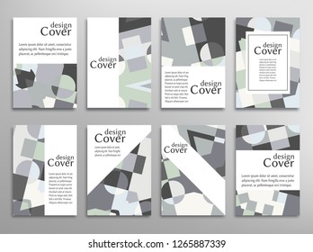 Set of A4 cover, abstract composition. Colorful header design for flyer, book, info banner frame, title sheet. Colored geometric shapes. Modern design. Brochure template layout. Vector mockup isolated