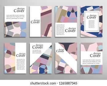 Set of A4 cover, abstract composition. Colorful header design for flyer, book, info banner frame, title sheet. Colored geometric shapes. Modern design. Brochure template layout. Vector mockup isolated