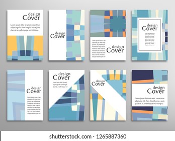 Set of A4 cover, abstract composition. Colorful header design for flyer, book, info banner frame, title sheet. Colored geometric shapes. Modern design. Brochure template layout. Vector mockup isolated