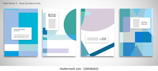 Set of A4 cover, abstract composition. Colorful header design for flyer, book, info banner frame, title sheet. Colored geometric shapes. Modern design. Brochure template layout. Vector illustration
