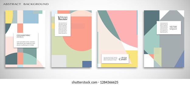 Set of A4 cover, abstract composition. Colorful header design for flyer, book, info banner frame, title sheet. Colored geometric shapes. Modern design. Brochure template layout. Vector illustration