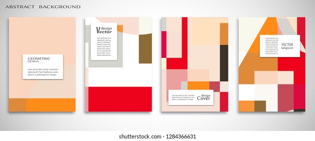 Set of A4 cover, abstract composition. Colorful header design for flyer, book, info banner frame, title sheet. Colored geometric shapes. Modern design. Brochure template layout. Vector illustration