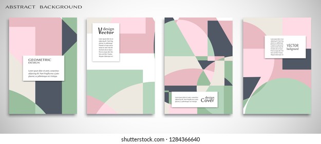 Set of A4 cover, abstract composition. Colorful header design for flyer, book, info banner frame, title sheet. Colored geometric shapes. Modern design. Brochure template layout. Vector illustration