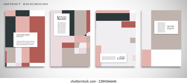 Set of A4 cover, abstract composition. Colorful header design for flyer, book, info banner frame, title sheet. Colored geometric shapes. Modern design. Brochure template layout. Vector illustration