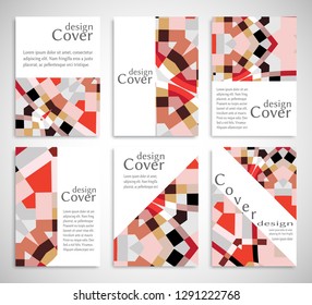 Set of A4 cover, abstract composition. Colorful header design for flyer, book, info banner frame, title sheet. Colored geometric shapes. Modern design. Brochure template layout. Vector illustration