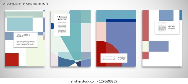Set of A4 cover, abstract composition. Colorful header design for flyer, book, info banner frame, title sheet. Colored geometric shapes. Modern design. Brochure template layout. Vector illustration