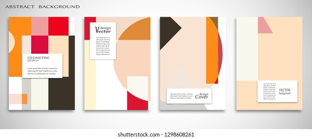 Set of A4 cover, abstract composition. Colorful header design for flyer, book, info banner frame, title sheet. Colored geometric shapes. Modern design. Brochure template layout. Vector illustration
