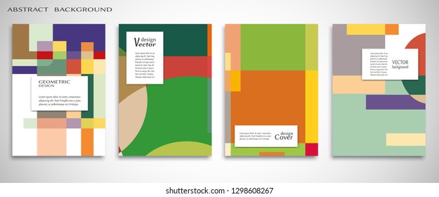 Set of A4 cover, abstract composition. Colorful header design for flyer, book, info banner frame, title sheet. Colored geometric shapes. Modern design. Brochure template layout. Vector illustration
