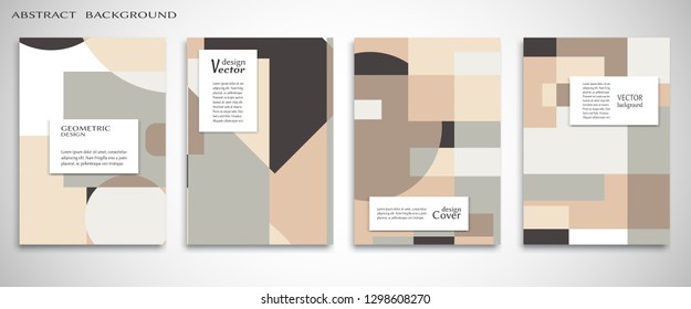 Set of A4 cover, abstract composition. Colorful header design for flyer, book, info banner frame, title sheet. Colored geometric shapes. Modern design. Brochure template layout. Vector illustration