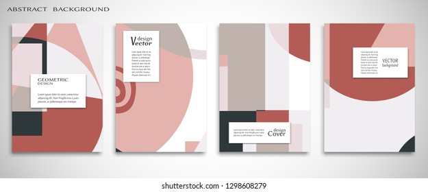 Set of A4 cover, abstract composition. Colorful header design for flyer, book, info banner frame, title sheet. Colored geometric shapes. Modern design. Brochure template layout. Vector illustration