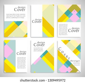 Set of A4 cover, abstract composition. Colorful header design for flyer, book, info banner frame, title sheet. Colored geometric shapes. Modern design. Brochure template layout. Vector illustration