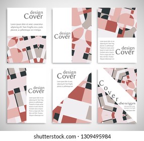 Set of A4 cover, abstract composition. Colorful header design for flyer, book, info banner frame, title sheet. Colored geometric shapes. Modern design. Brochure template layout. Vector illustration