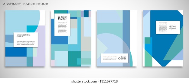 Set of A4 cover, abstract composition. Colorful header design for flyer, book, info banner frame, title sheet. Colored geometric shapes. Modern design. Brochure template layout. Vector illustration