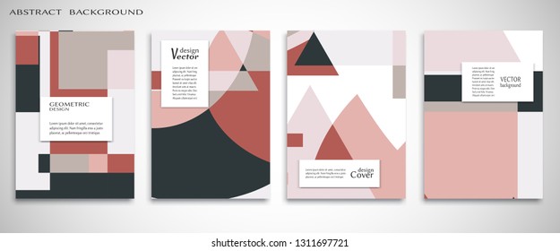 Set of A4 cover, abstract composition. Colorful header design for flyer, book, info banner frame, title sheet. Colored geometric shapes. Modern design. Brochure template layout. Vector illustration