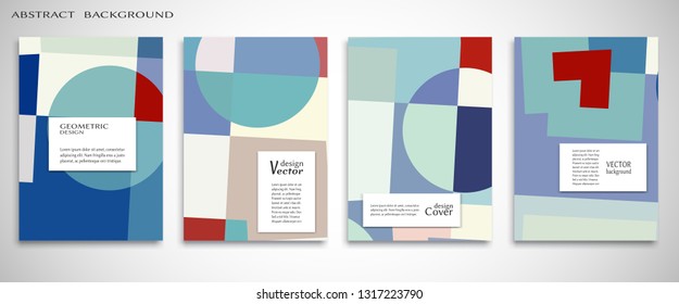 Set of A4 cover, abstract composition. Colorful header design for flyer, book, info banner frame, title sheet. Colored geometric shapes. Modern design. Brochure template layout. Vector illustration