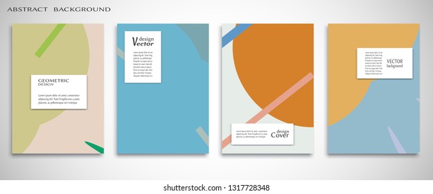 Set of A4 cover, abstract composition. Colorful header design for flyer, book, info banner frame, title sheet. Colored geometric shapes. Modern design. Brochure template layout. Vector illustration