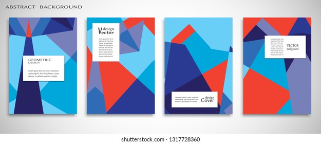 Set of A4 cover, abstract composition. Colorful header design for flyer, book, info banner frame, title sheet. Colored geometric shapes. Modern design. Brochure template layout. Vector illustration
