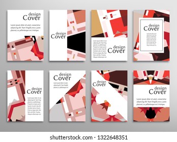 Set of A4 cover, abstract composition. Colorful header design for flyer, book, info banner frame, title sheet. Colored geometric shapes. Modern design. Brochure template layout. Vector illustration