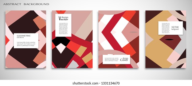 Set of A4 cover, abstract composition. Colorful header design for flyer, book, info banner frame, title sheet. Colored geometric shapes. Modern design. Brochure template layout. Vector illustration