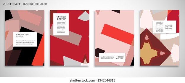 Set of A4 cover, abstract composition. Colorful header design for flyer, book, info banner frame, title sheet. Colored geometric shapes. Modern design. Brochure template layout. Vector illustration