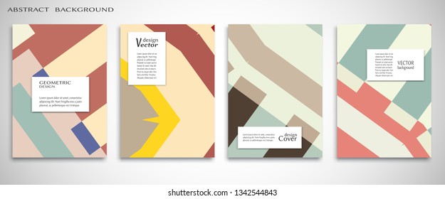Set of A4 cover, abstract composition. Colorful header design for flyer, book, info banner frame, title sheet. Colored geometric shapes. Modern design. Brochure template layout. Vector illustration