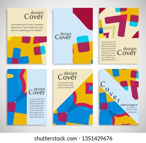Set of A4 cover, abstract composition. Colorful header design for flyer, book, info banner frame, title sheet. Colored geometric shapes. Modern design. Brochure template layout. Vector illustration