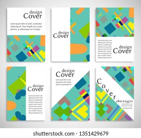 Set of A4 cover, abstract composition. Colorful header design for flyer, book, info banner frame, title sheet. Colored geometric shapes. Modern design. Brochure template layout. Vector illustration