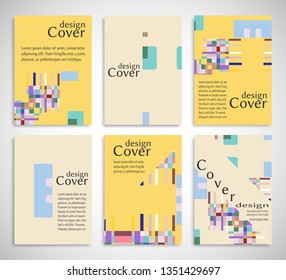 Set of A4 cover, abstract composition. Colorful header design for flyer, book, info banner frame, title sheet. Colored geometric shapes. Modern design. Brochure template layout. Vector illustration