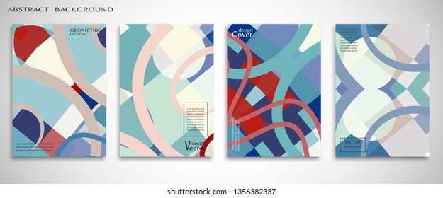 Set of A4 cover, abstract composition. Colorful header design for flyer, book, info banner frame, title sheet. Colored geometric shapes. Modern design. Brochure template layout. Vector illustration