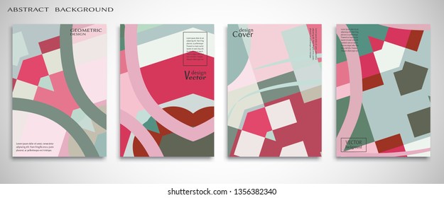 Set of A4 cover, abstract composition. Colorful header design for flyer, book, info banner frame, title sheet. Colored geometric shapes. Modern design. Brochure template layout. Vector illustration
